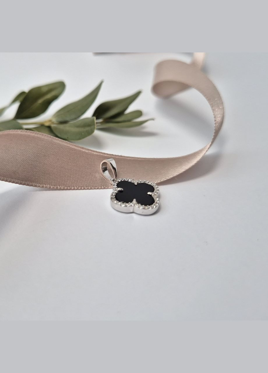 Срібна підвіска кулон Конюшина з Чорним Оніксом срібло 925 проби Родоване 3414р 1.80г No Brand (338185614)