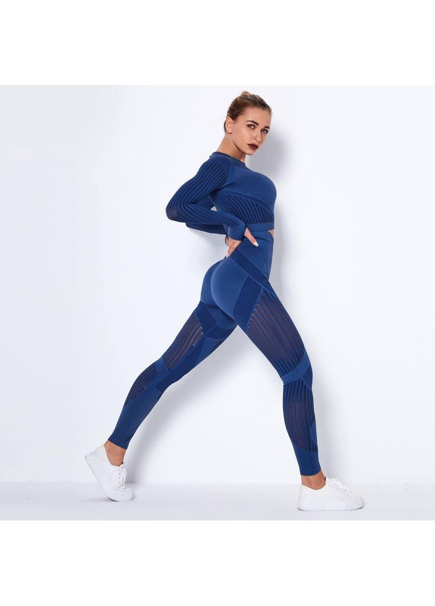 Женский фитнес костюм / Женский спортивный комплект синего цвета / Бесшовный фитнес костюм женский синий Push Up No Brand (367102210)