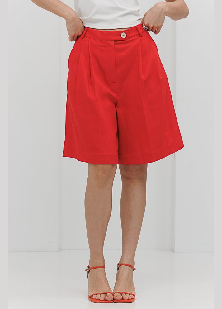 Льняні жіночі шорти-бермуди червоного кольору Arjen (294907794)