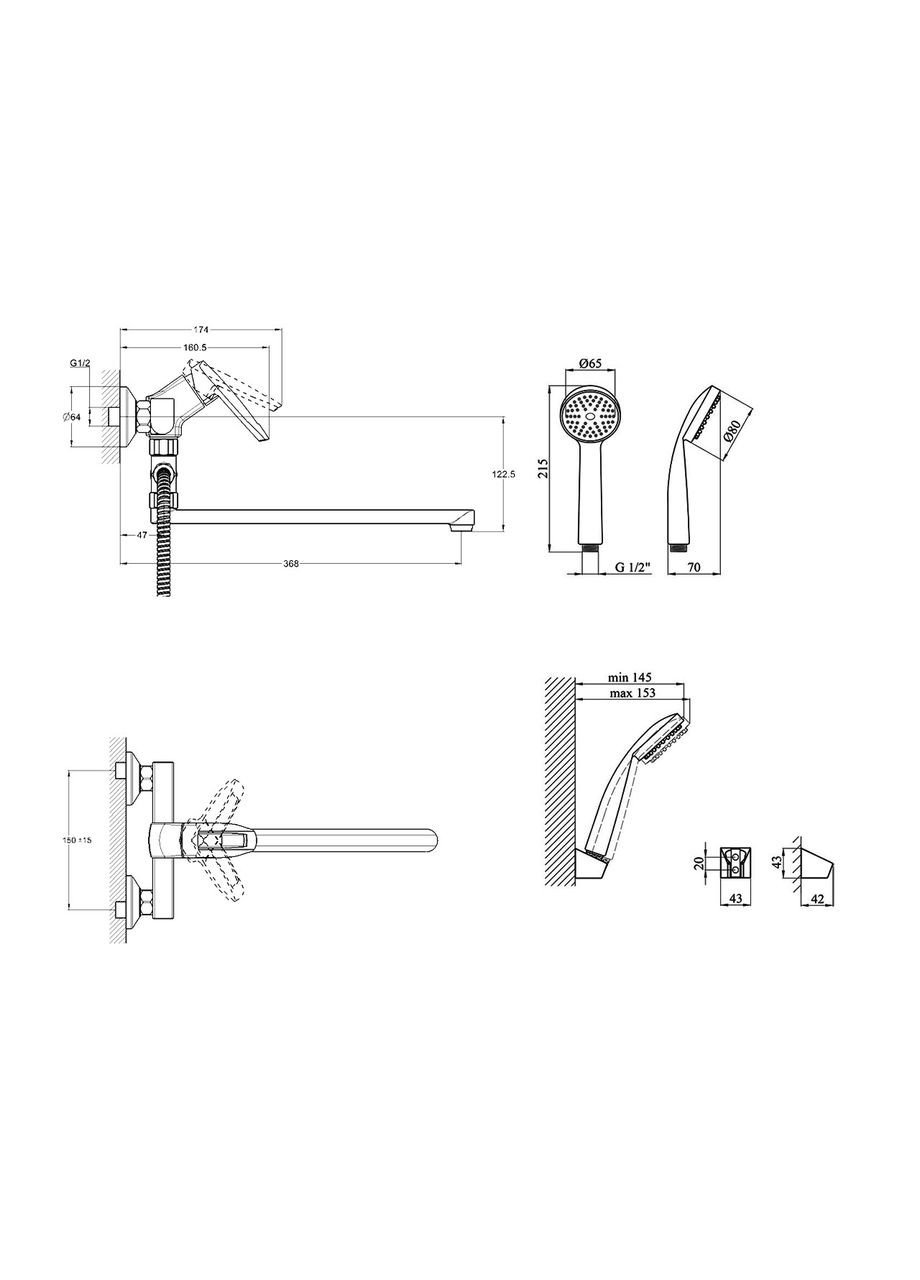 Змішувач для ванної кран у ванну довгий вилив GMT3A133 Вал змішувач кран для ванн WAL (314540123)