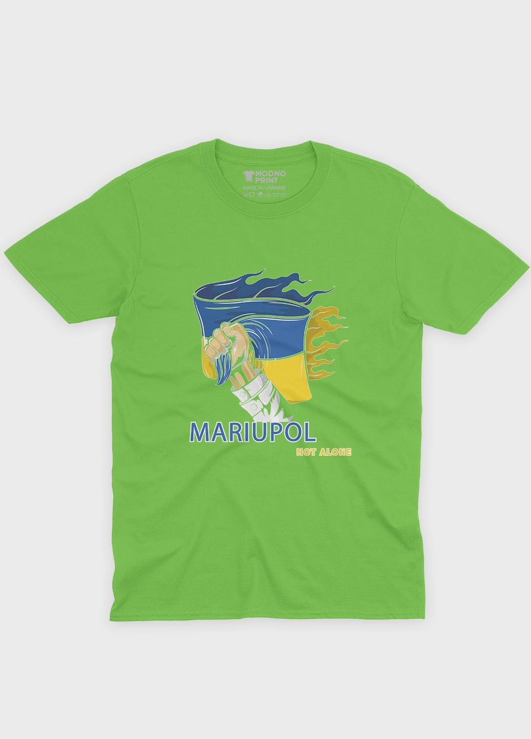 Салатовая демисезонная футболка для мальчика с патриотическим принтом мариуполь (ts001-3-kiw-005-1-084-b) Modno