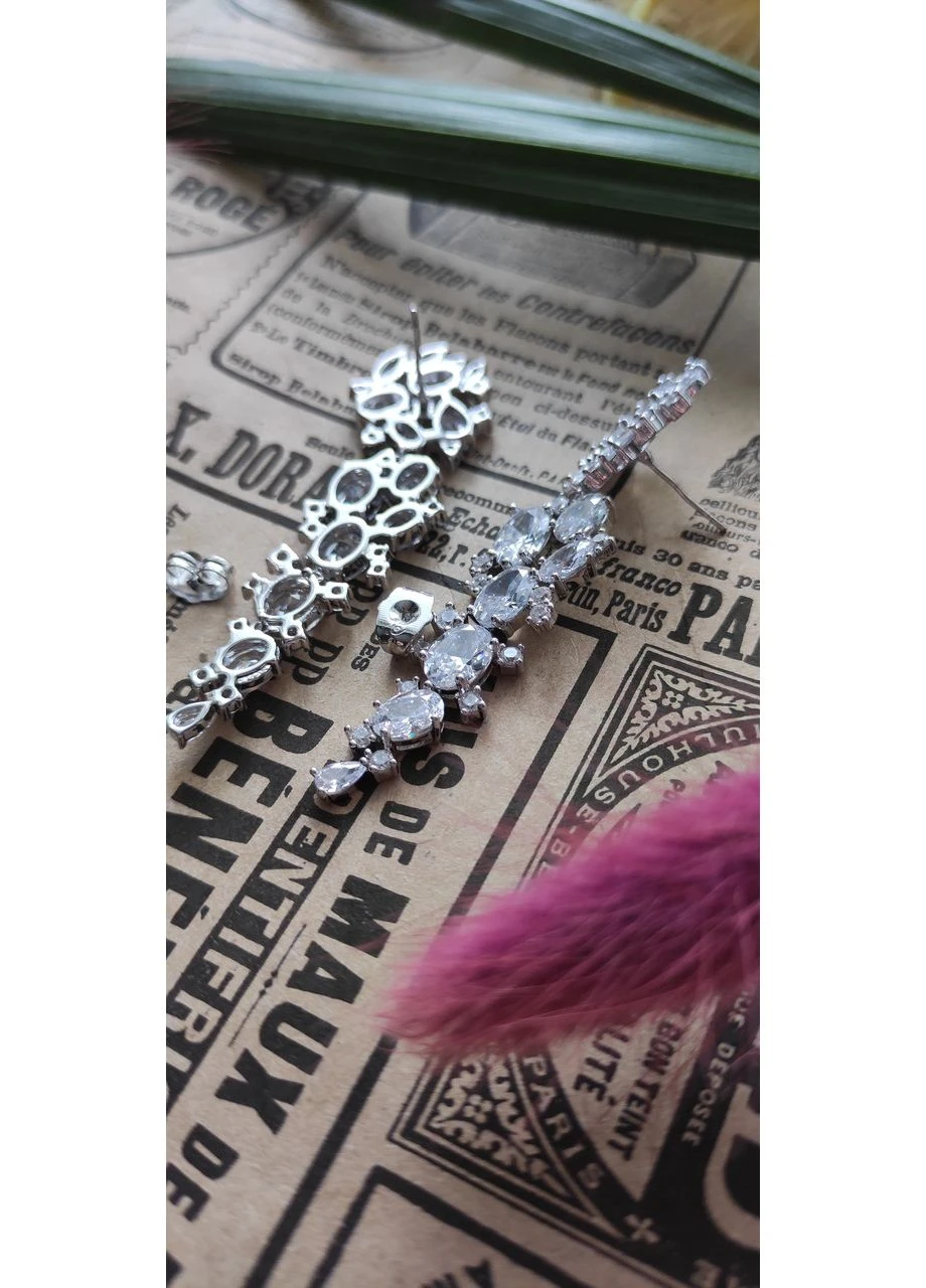 Сережки довгі вечірні з прозорими фіанітами родій Xuping Jewelry (384280844)