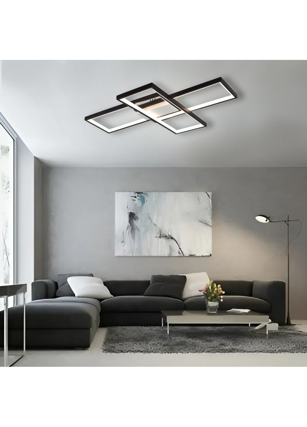 Смарт люстра управляемая светодиодная SVEN 3S 85 Вт 690x470x80 мм Чорно-белая ESLLSE (365446787)