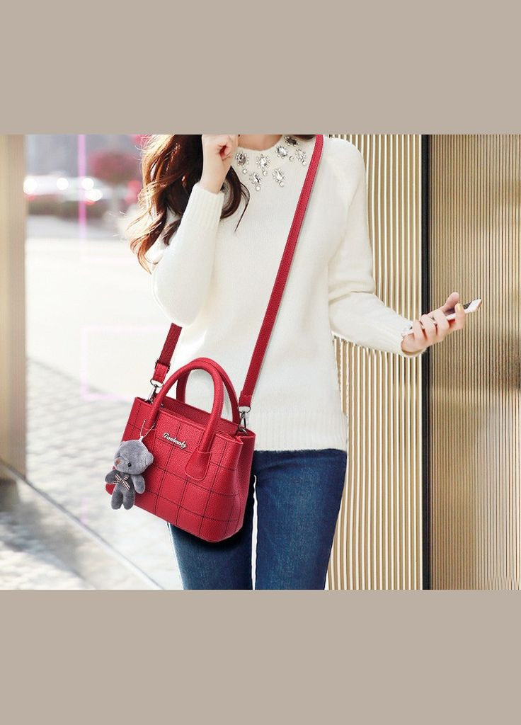 Жіноча міні сумочка з брелоком ведмедиком, маленька сумка на плече Червоний No Brand (334731061)