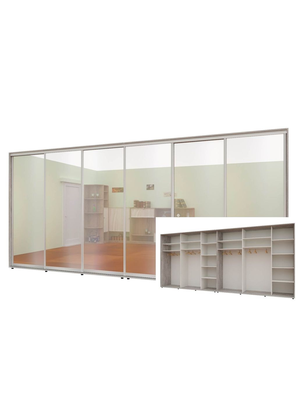 Шафа-купе шестидверна 460*60*240 см Бетон 6 дверей Дзеркало Стандарт Комфорт Меблі (360470402)