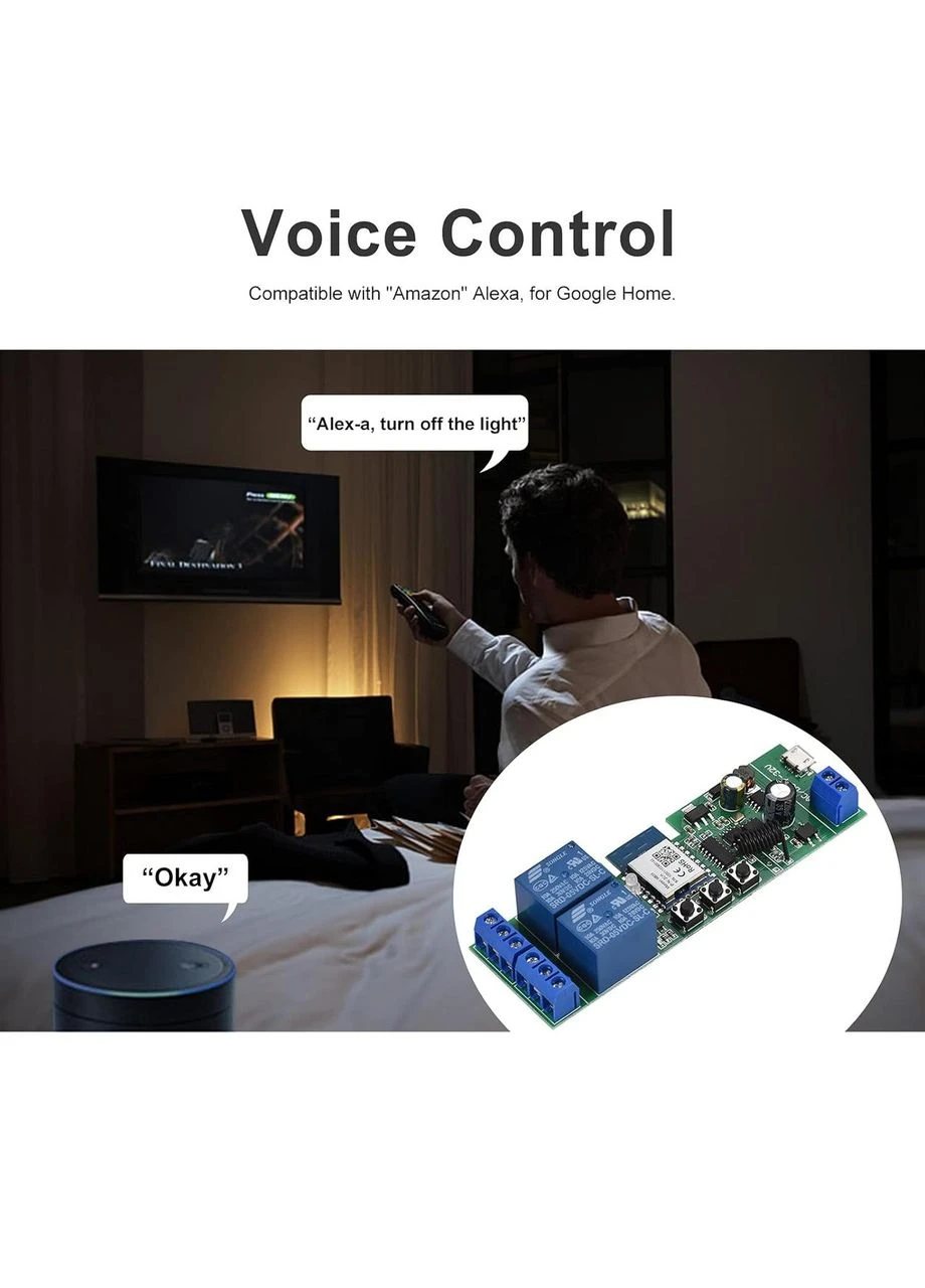 Бездротовий релейний модуль Tuya 2CH DC5V/732V WiFi Switch дистанційний для Android/iOS Tuya APP No Brand (300657481)