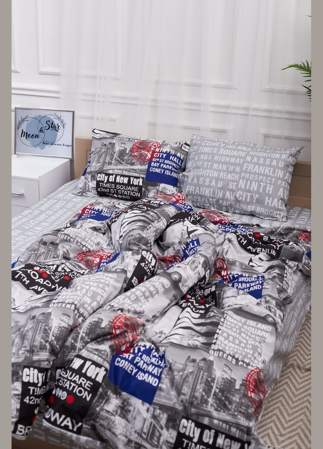 Комплект постельного белья евро 200х220 наволочки 2х40х60 Бязь Gold Люкс (MS-820001221) Moon&Star New York (285717459)