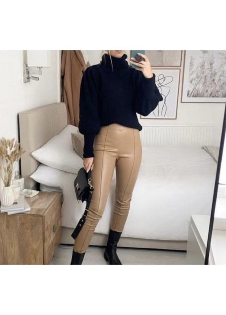 Бежевые демисезонные леггинсы лосины брюки брюки из искусственной кожи по фигуре в обтяжку Zara