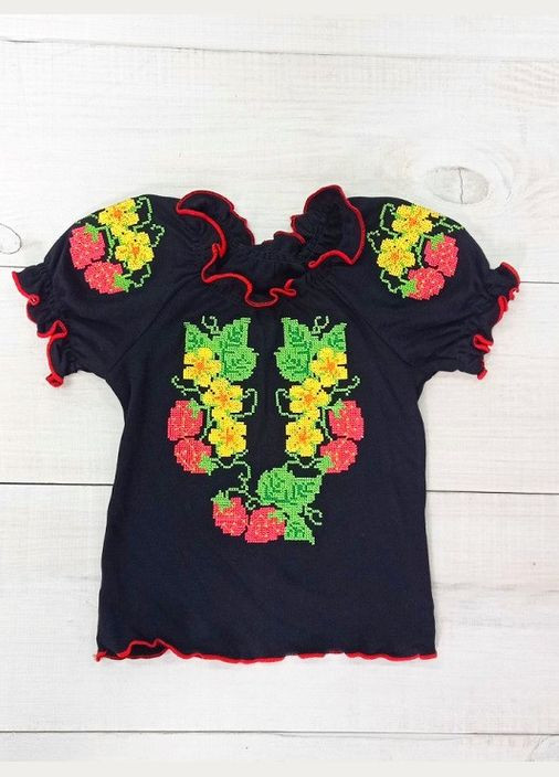 Чёрная вышиванка для девочек с коротким рукавом (p-1007) Носи своє (363043601)