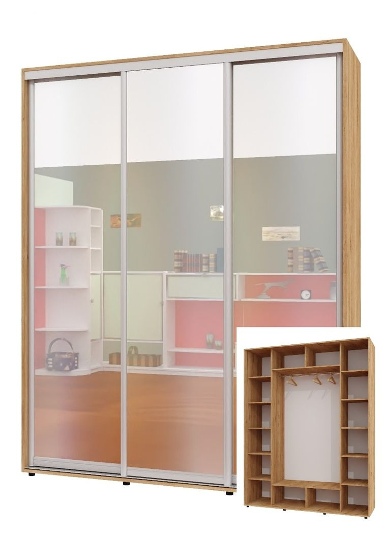 Шафа-купе тридверна 200*60*240 см Дуб крафт золотий 3 двері Дзеркало ШК-05 Алекса (356773491)