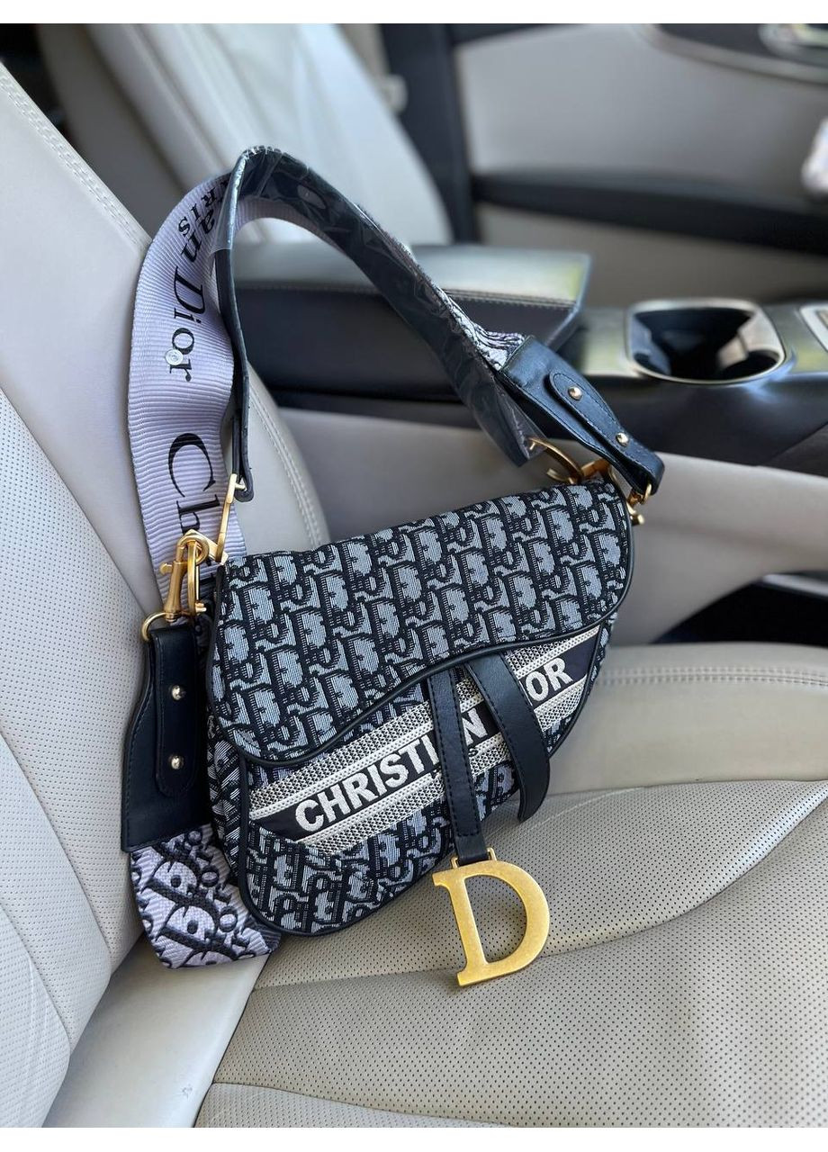 Сумка жіноча сіра Christian Dior Saddleсідло Крістіан Діор Крос-боді текстиль No Brand (355466985)