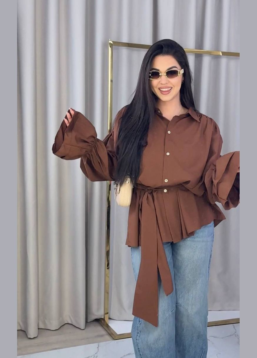 Коричневая классическая, повседневный, праздничный рубашка однотонная Avanti с длинным рукавом