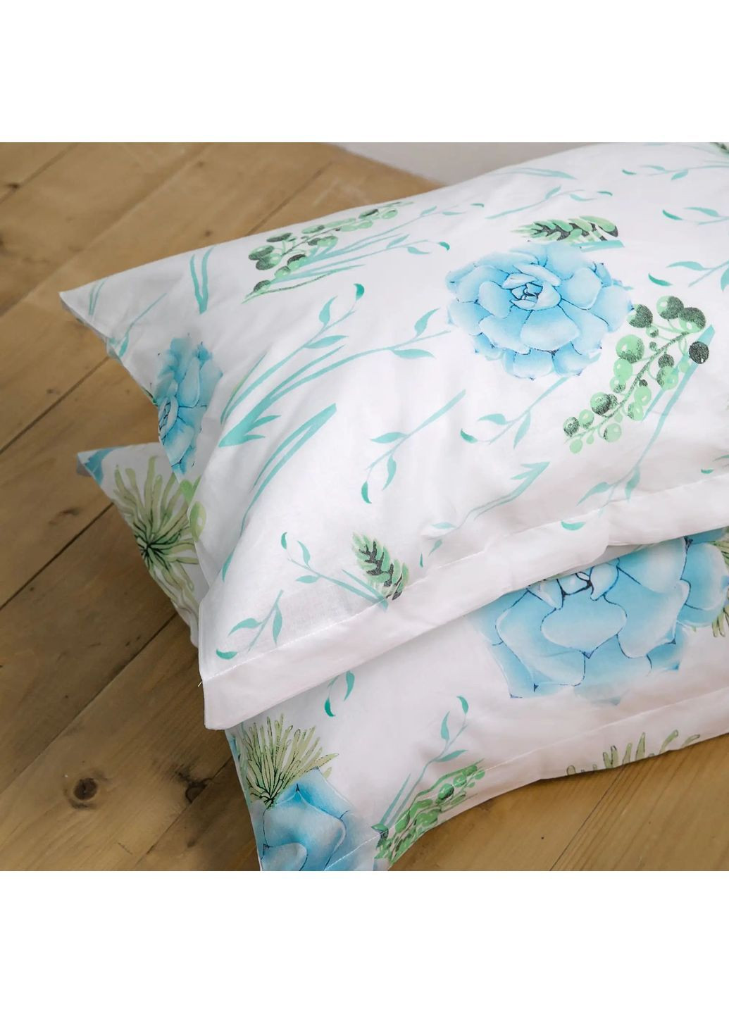 Євро комплект постільної білизни з наволочками 50*70 см, 120 гр/м2 Романс Білий з бірюзовим (15120200215) ТЕП (364099885)