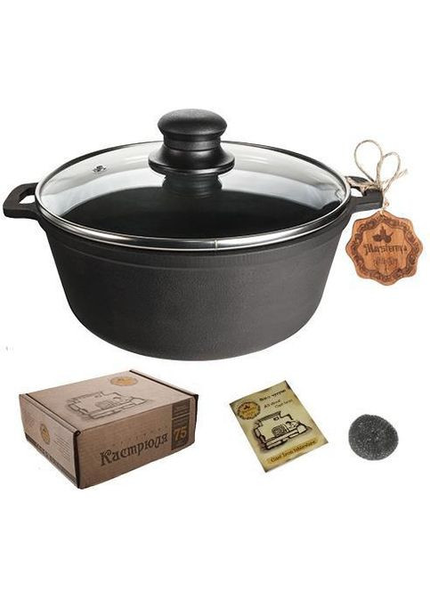 Чугунная кастрюля "Наша Майстерня" 5л со стеклянной крышкой, казан No Brand (373379106)
