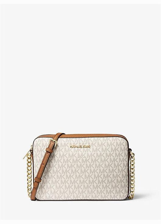 Женская сумка кросс-боди Jet Set Large Printed Logo белая (в подарочной упаковке) Michael Kors (302679287)