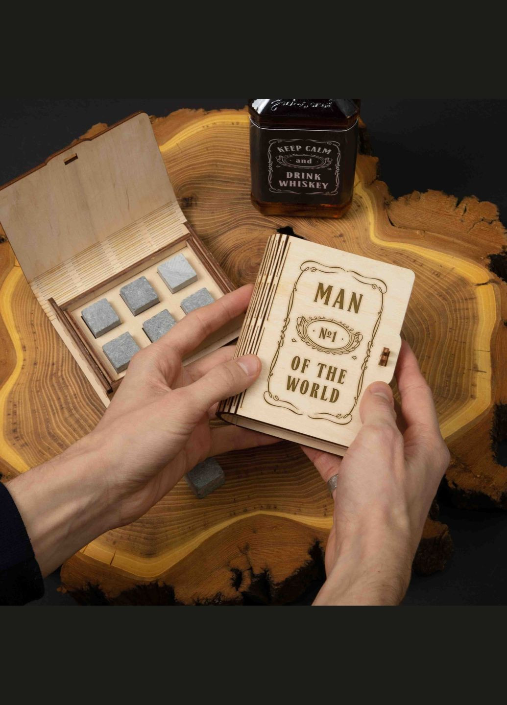 Камни для виски "Man №1 of the world" 6 штук в подарочной коробке (BDWHROCKS-23) BeriDari (307806728)