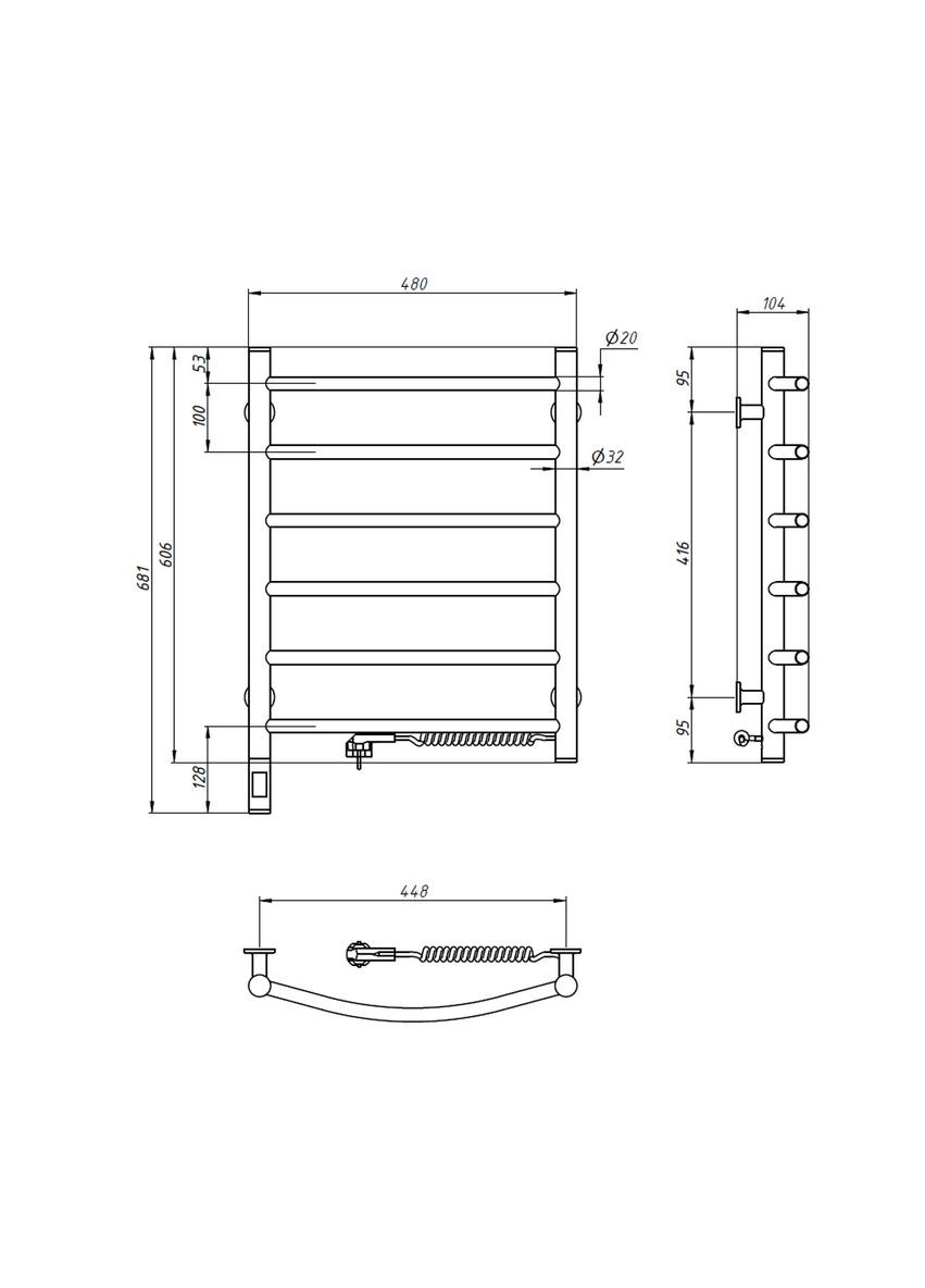 Рушникосушка Камелія 480х600 Sensor права з таймером, чорний муар 12207033-4860 Navin (266903572)