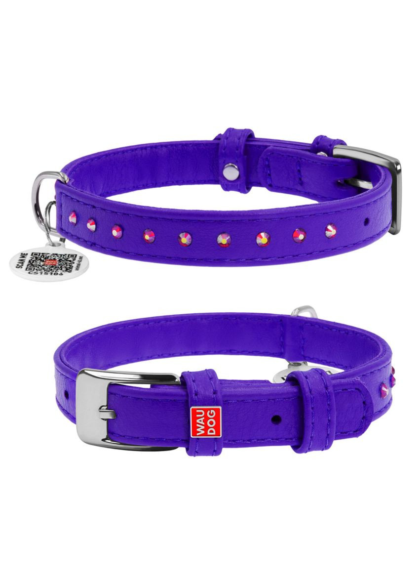 Нашийник для собак шкіряний Glamour з клейовими стразами Ш 15 мм Д 27-36 см Фіолетовий WAUDOG (322736521)