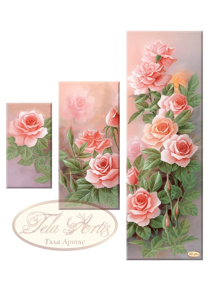 НАБОР ARHIBIS СК-005 Розовый сад, набор для вышивки бисером модульной картины, триптиха с цветами Tela Artis (369666180)