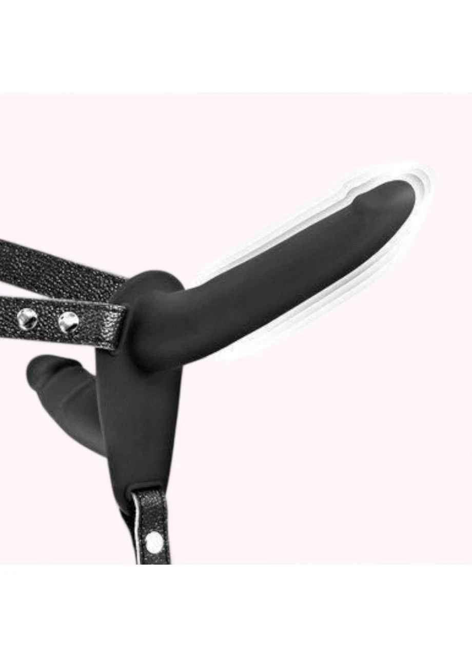 Подвійний страпон з вібрацією Vibrating Strap-On with Double Dildo Black Fetish Tentation (315013636)