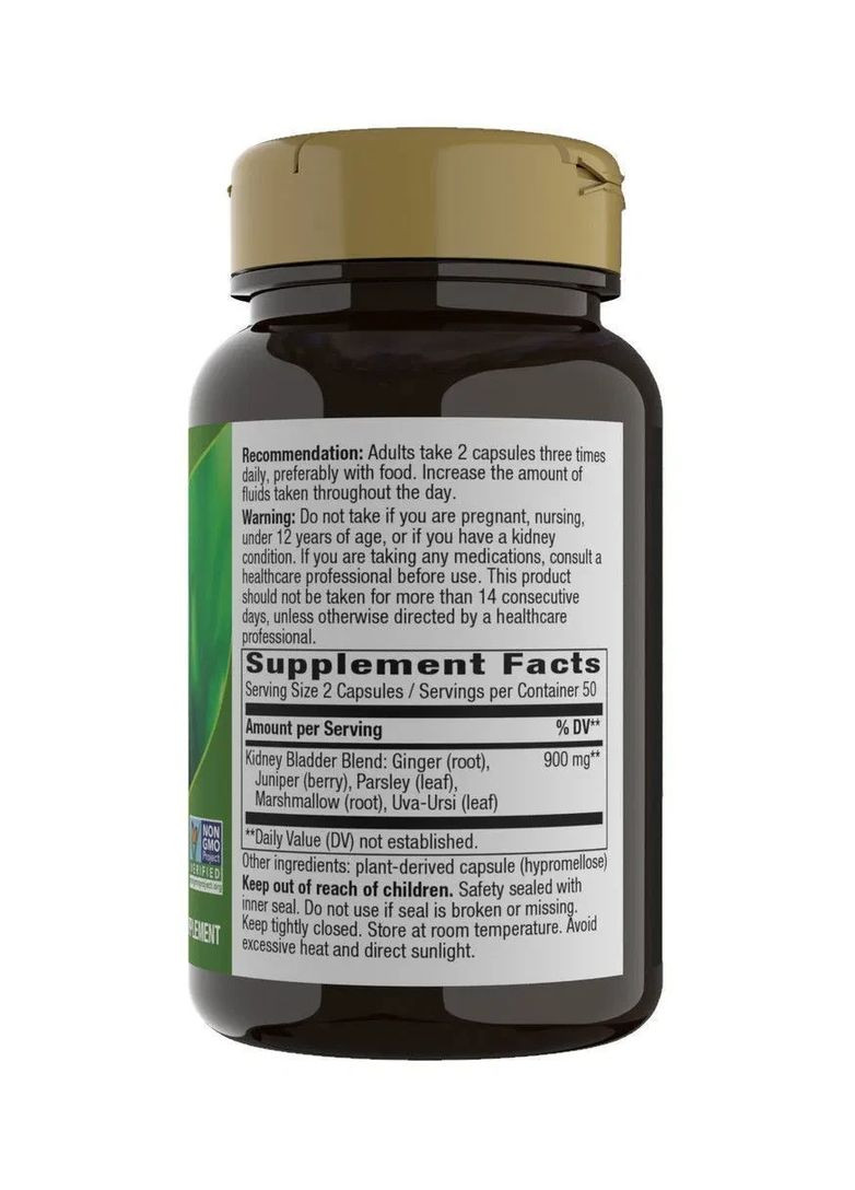 Здоровье почек и мочевого пузыря Kidney Bladder 900 мг 100 вегетарианских капсул 450 мг в 1 капсуле Nature's Way (361114400)