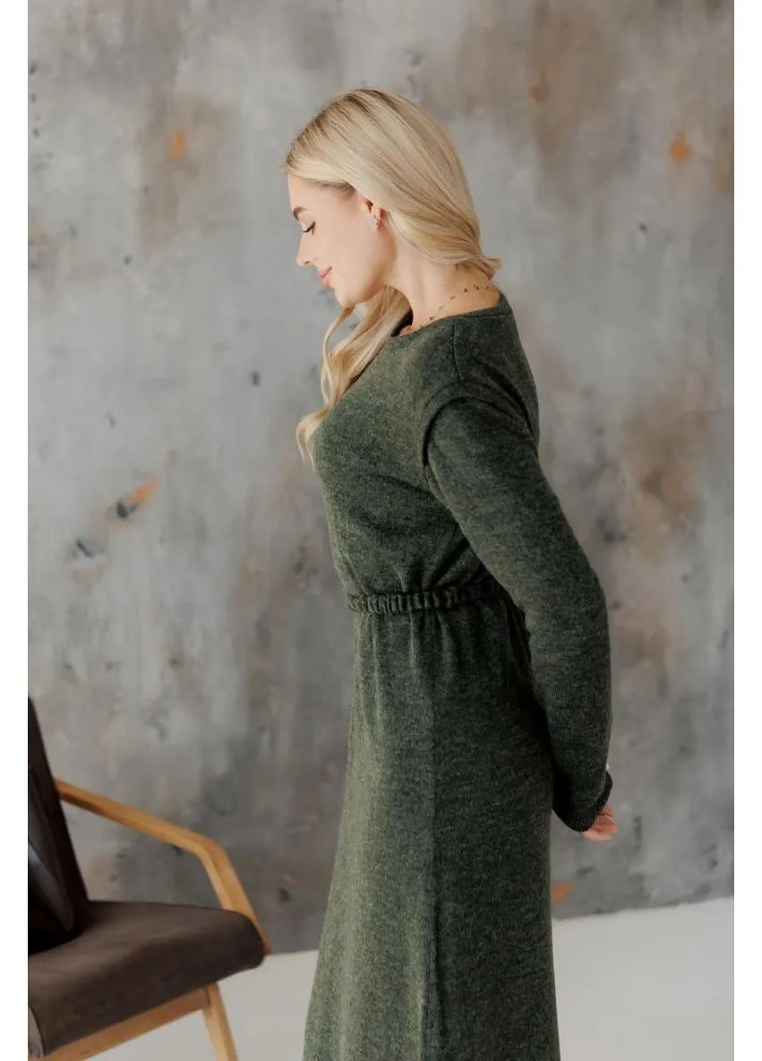 Зелена сукня міді в'язана темно-зелена ніколь Art Knit