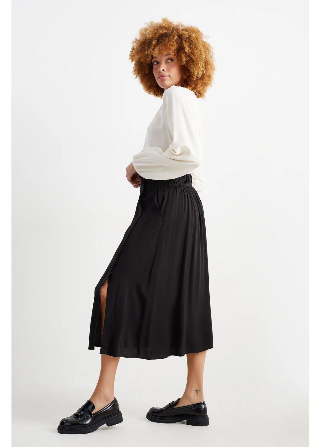 Черная кэжуал однотонная юбка макси из вискозы C&A