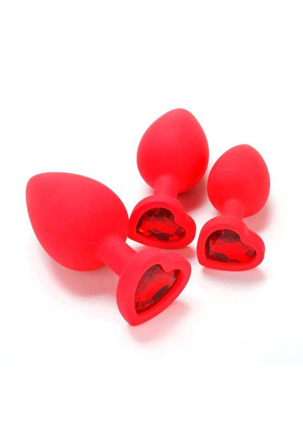 Набір червоних силіконових анальних пробок "Сердечко" з кристалом - 3 шт (S/M/L) - Анальні іграшки No Brand (288538420)