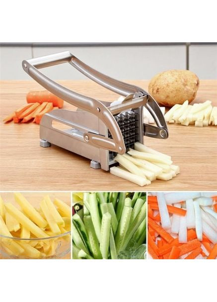 Ручна картоплерізка машинка Potato Cut для нарізки картоплі фрі з нержавіючої сталі 2 насадки різних розмірів Silver No Brand (350349182)