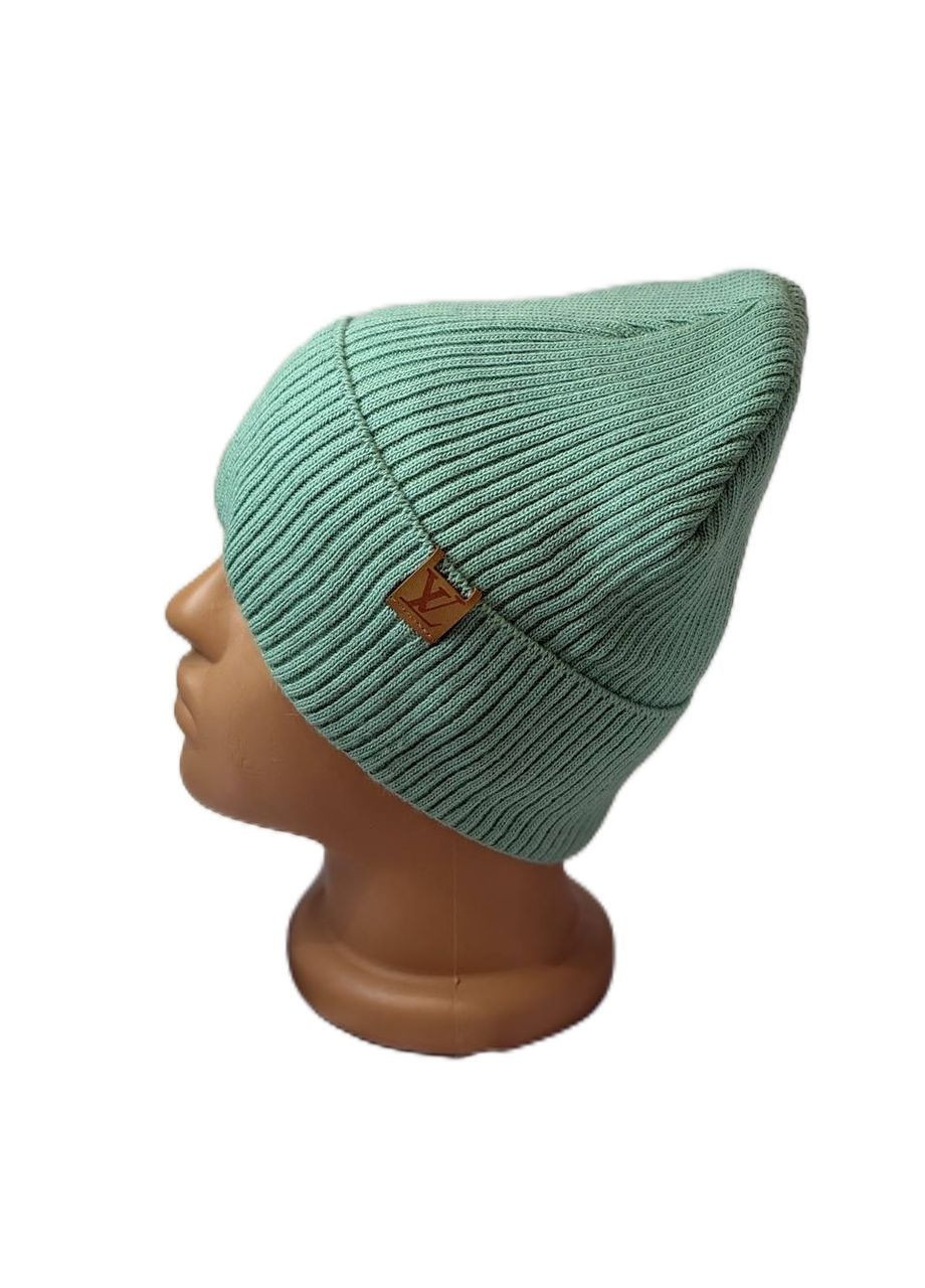 Теплая женская шапка в бирюзовом цвете с флисовой подкладкой No Brand (365644548)