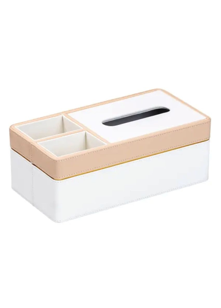 Салфетница-органайзер из эко-кожи 3 отделения 27*14*'10 см Белый с бежевым HP9190 (A-032397) TS Kitchen (361242424)