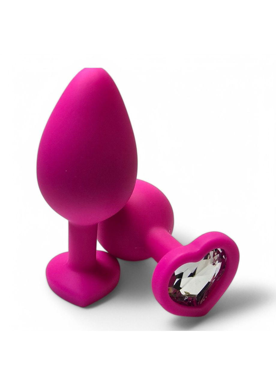 Анальная пробка сердцечко силиконовая с прозрачным камнем Anal Plug Heart Розового цвета Размер M China (325450132)