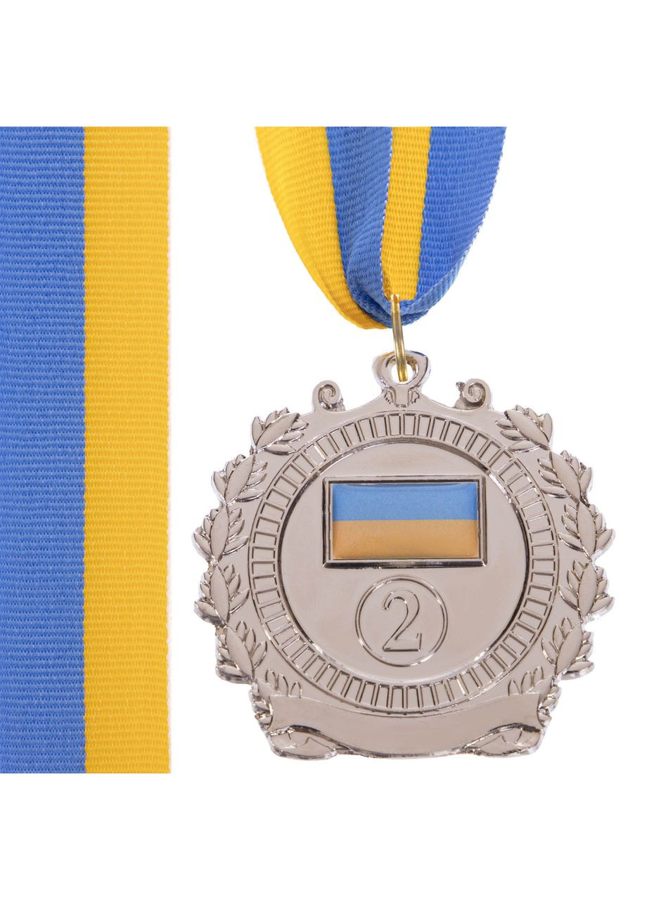 Медаль спортивна зі стрічкою UKRAINE з українською символікою ø6,5см C-3163 (метал, 40g срібло) SP-Sport (361435995)