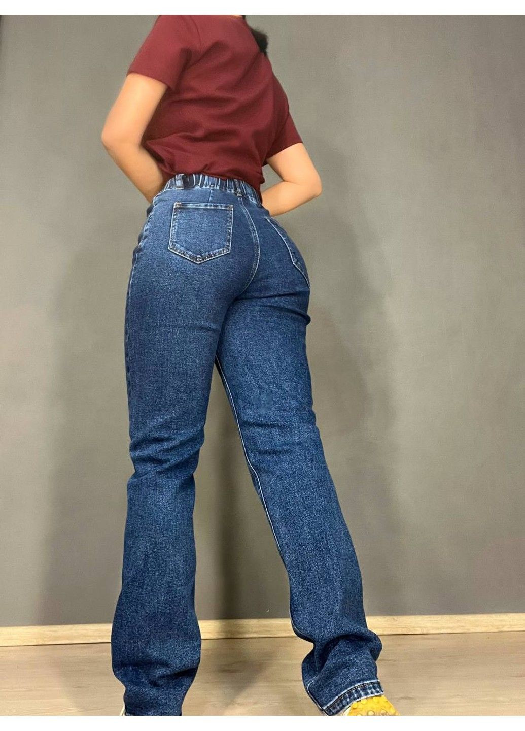 Джинси жіночі 8023 MOM STRAIGHT jeans comfort рівні стрейчеві талія на резинці шнурок сині Vanver - (323886747)