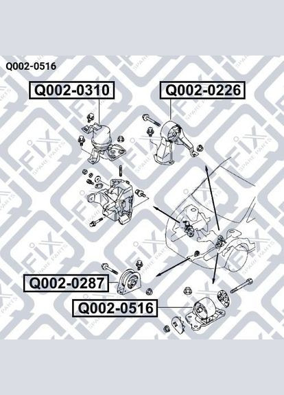 Подушка, опора двигателя, левая механика Q002-0516 MR491557 Лансер 2000-2009 Q-FIX Lancer (345741372)