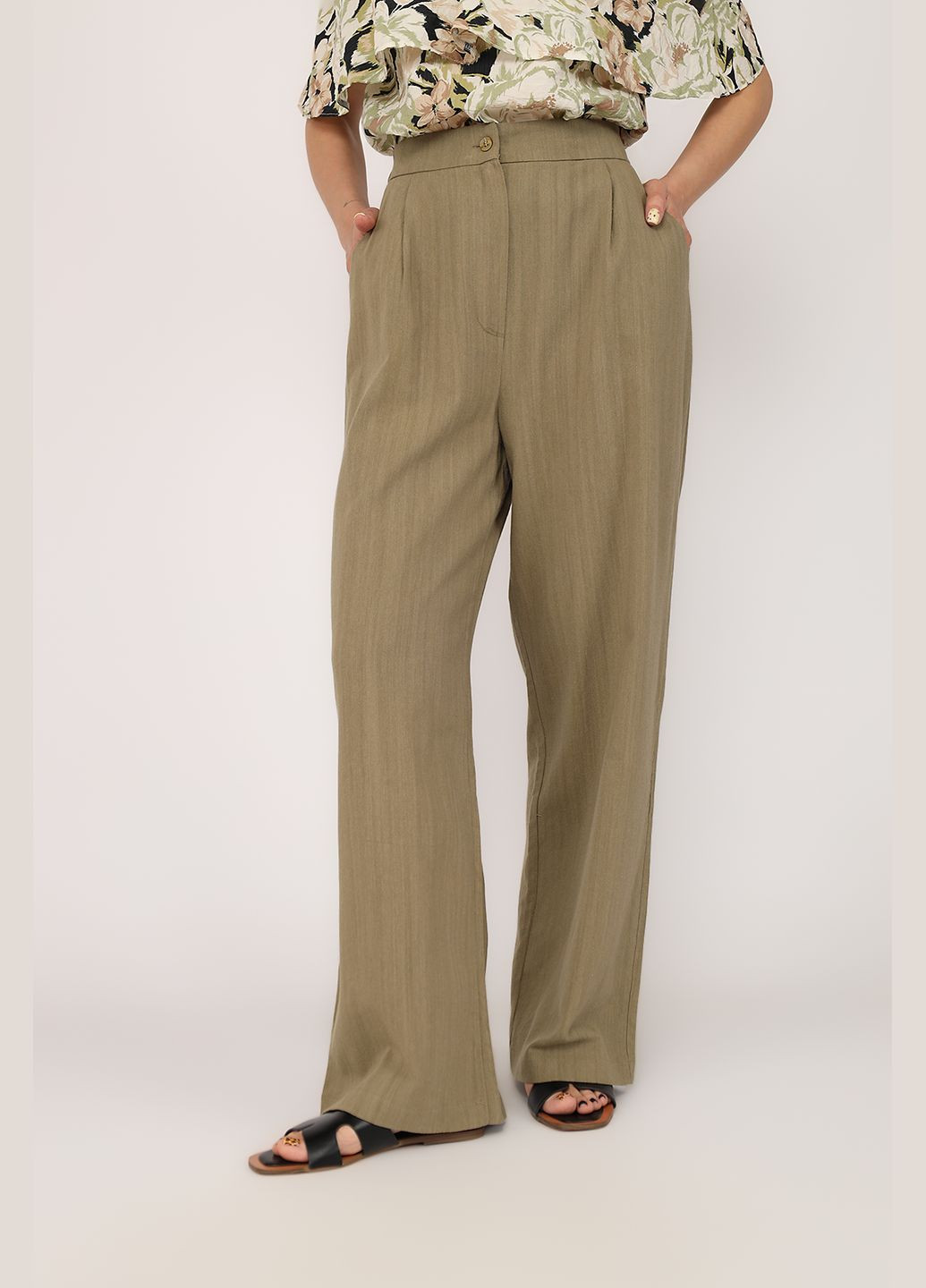 Штани широкі жіночі колір хакі ЦБ-00275712 EFIL (330748829)