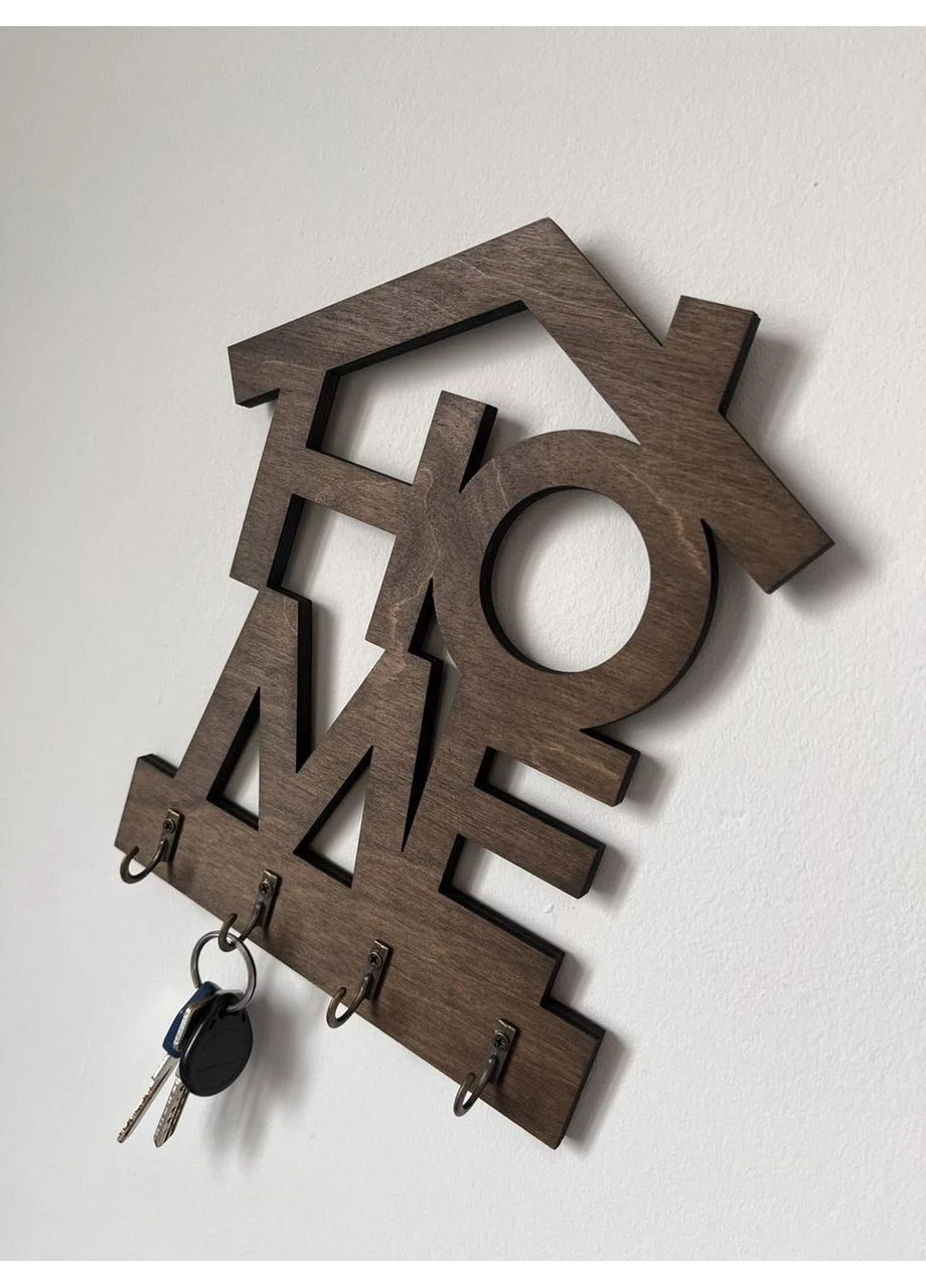 Ключница настенная вертикальная Home (Дом) венге на 4 крючка, вешалка держатель для ключей в прихожую из дерева Family Craft (401678529)
