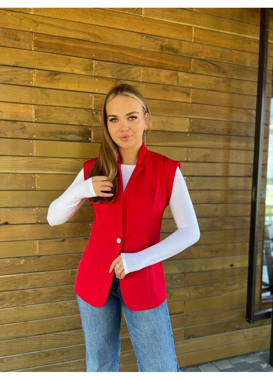 Цветной женский жилет - жакет 27, красный KHAN - всесезон
