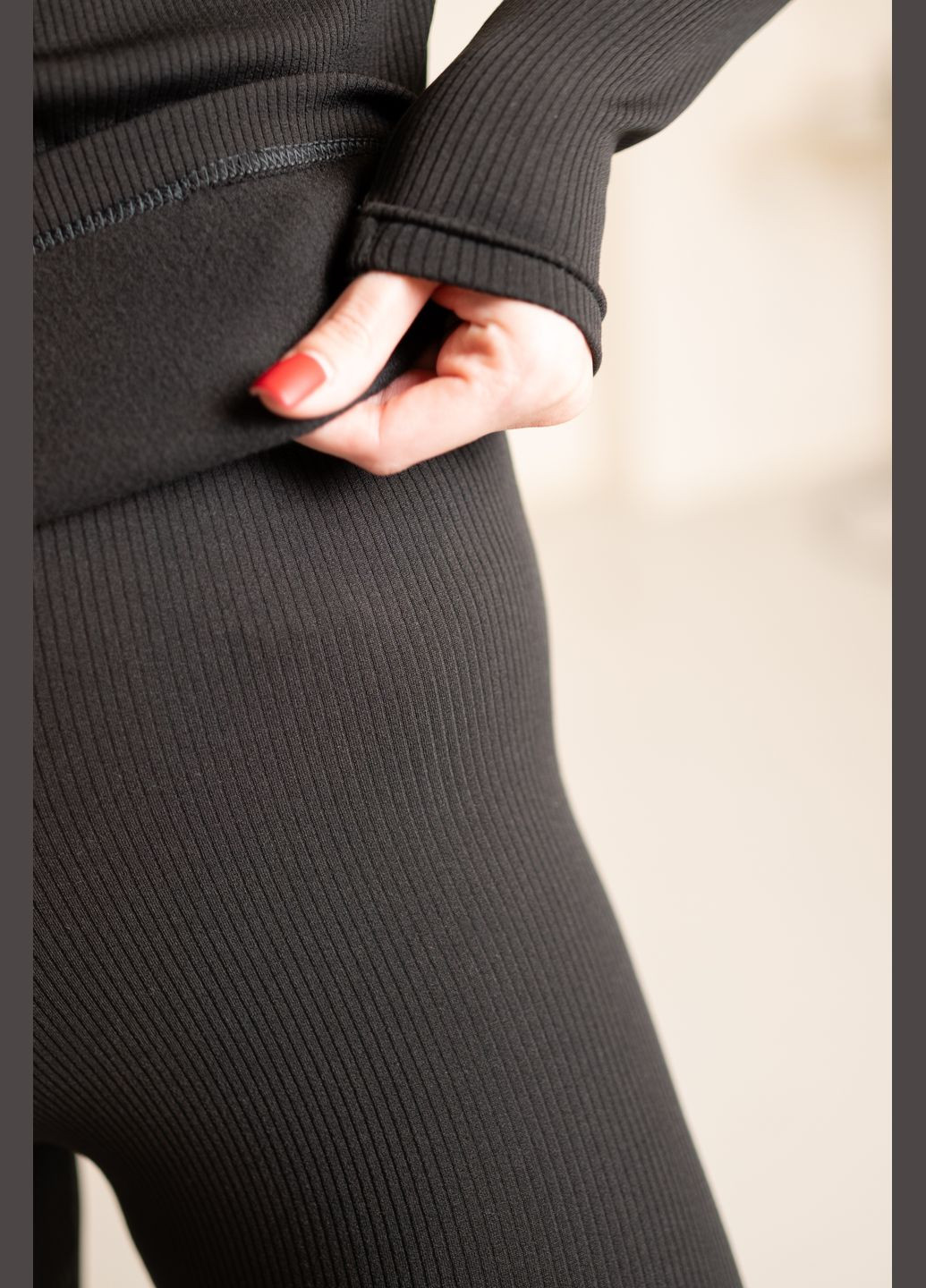 Костюм женский турецкий рубчик на флисе черного цвета, No Brand 7035 (316703285)