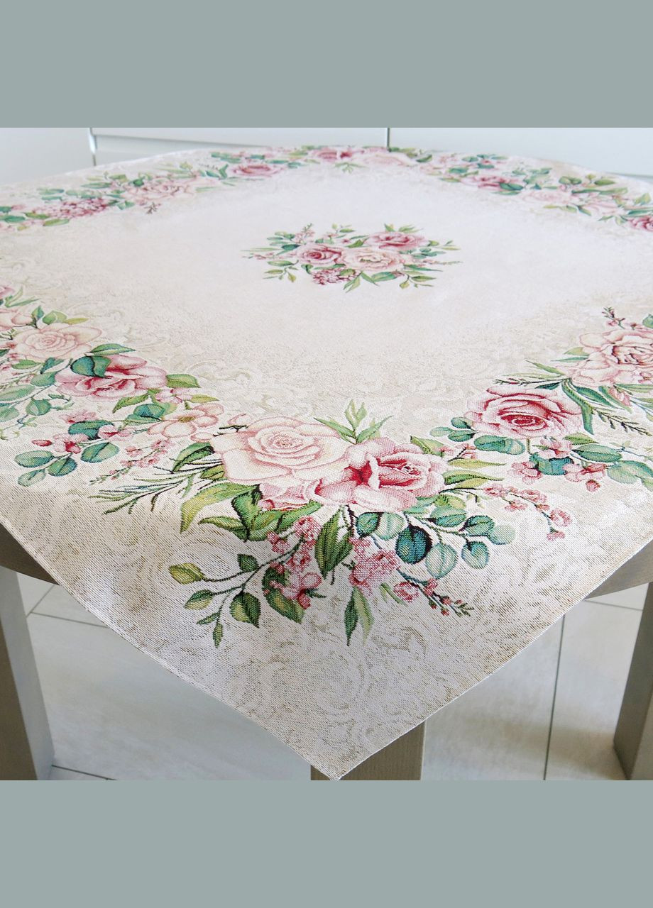 Гобеленова скатертина на стіл святкова вишукана для квадратного або прямокутного столу "Ніжна Троянда"100х100см Maystat (305390727)
