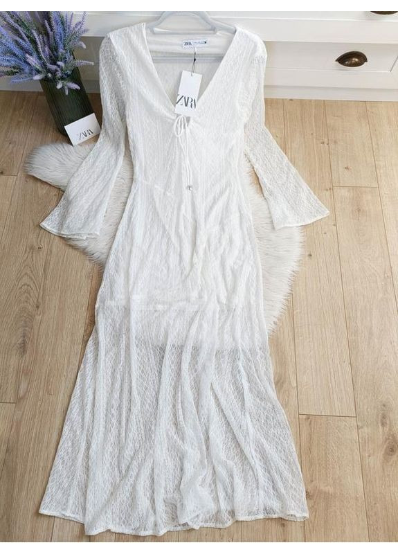 Білий сукня середньої довжини з мереживом Zara