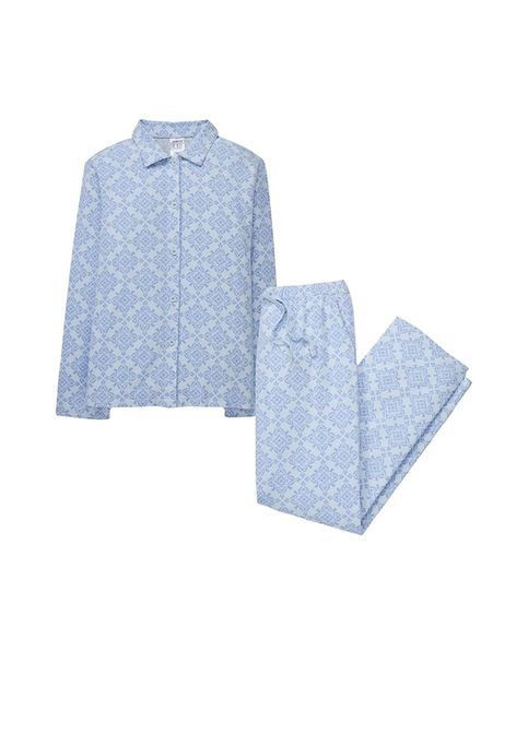 Голубая зимняя фланелевая пижама рубашка + брюки up2fashion