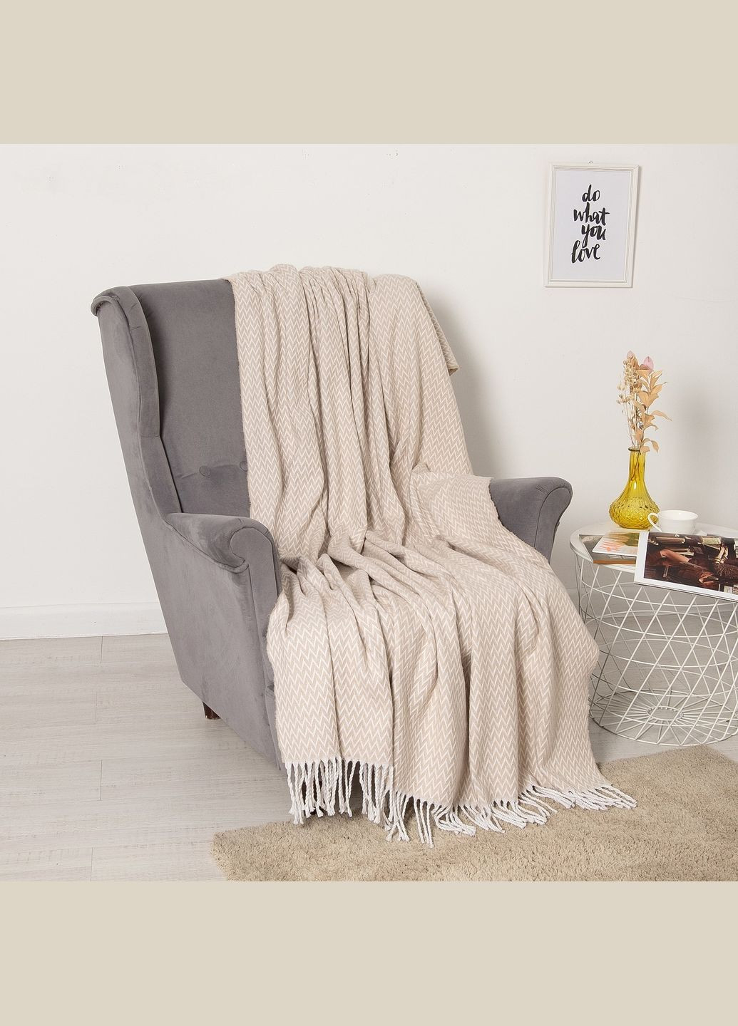 Плед хлопковый Валенсия Антонио 170х200 бело-бежевый Vladi (296119634)