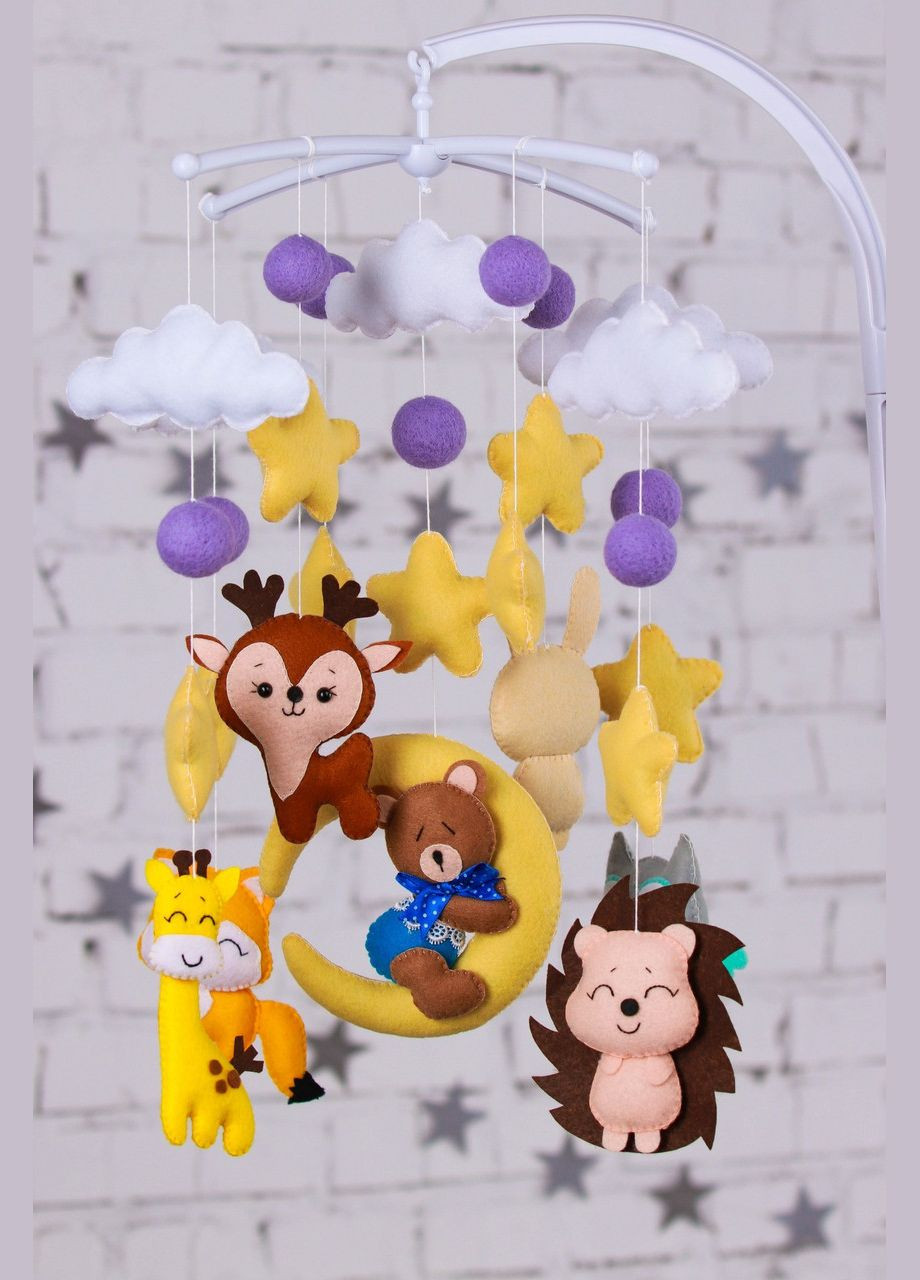 Детский музыкальный мобиль на кроватку для младенцев WooolyWool «Веселые друзья» с 35 мелодиями (М020) No Brand (342757916)