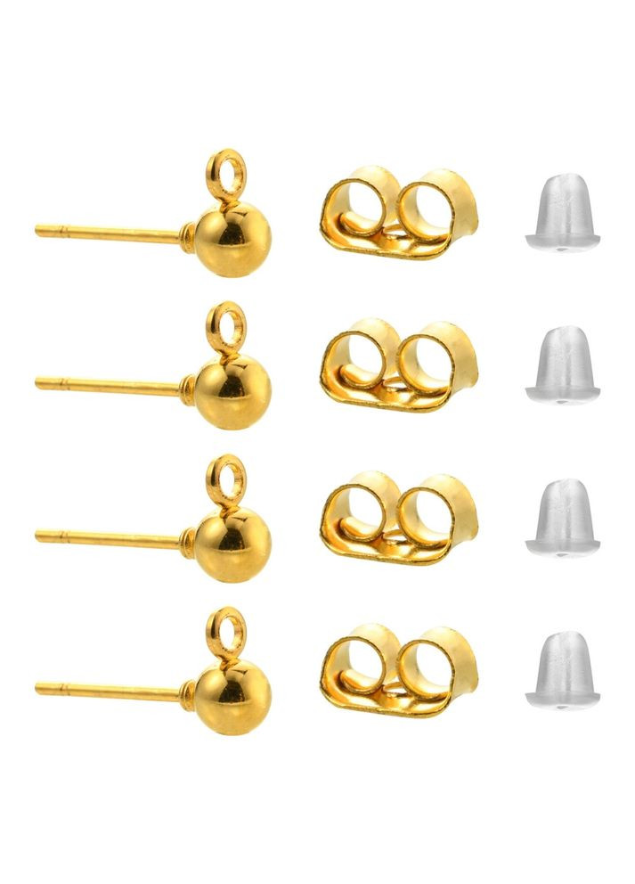 Набір для виготовлення сережок своїми руками Цвяшки кульки з петлею 6.5мм x 4мм заглушки контейнер Золотисті 42x38x18мм Finding (328943101)