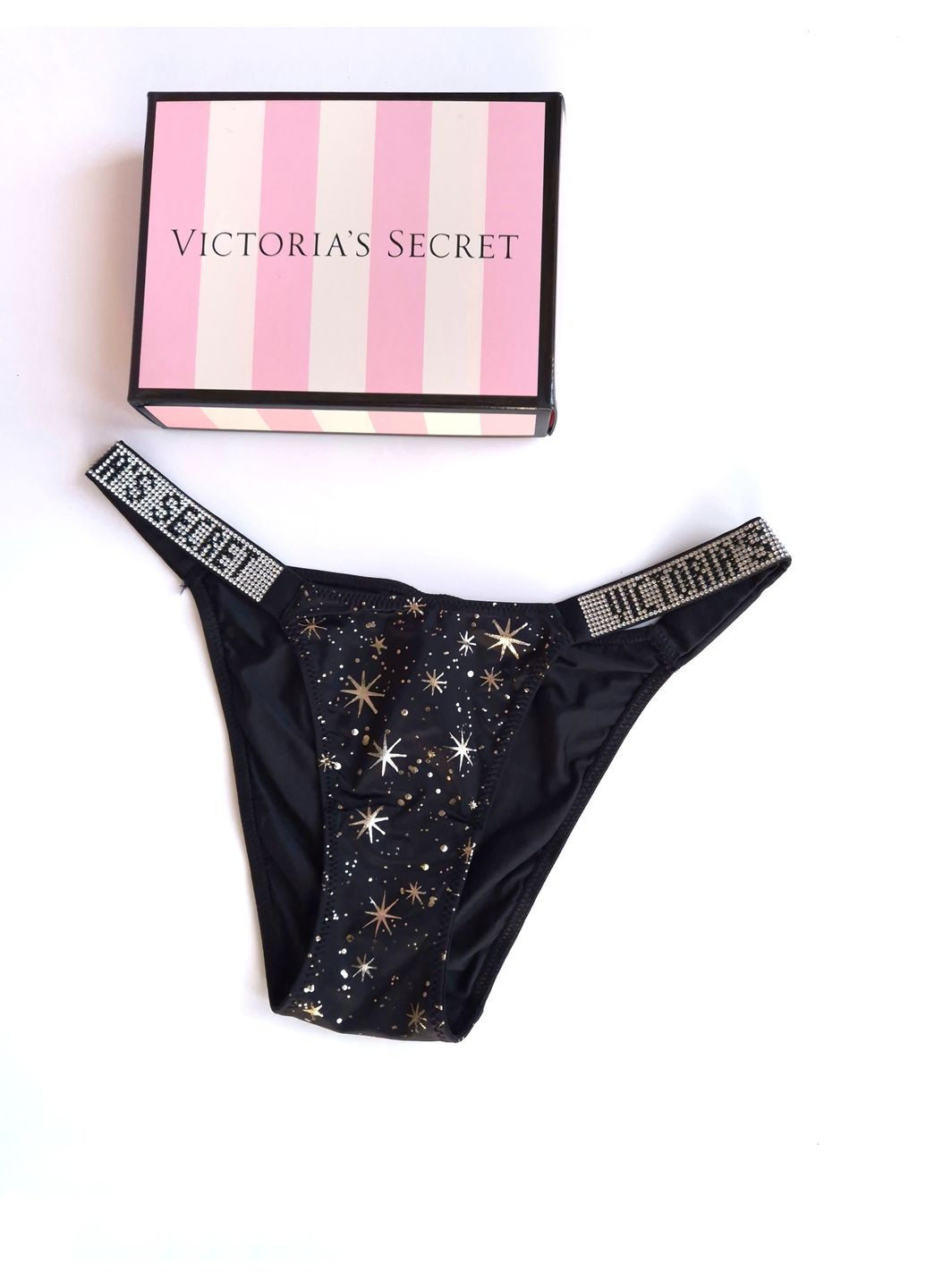 Трусики женские с золотистыми звездами и стразами Victoria's Secret (324069345)