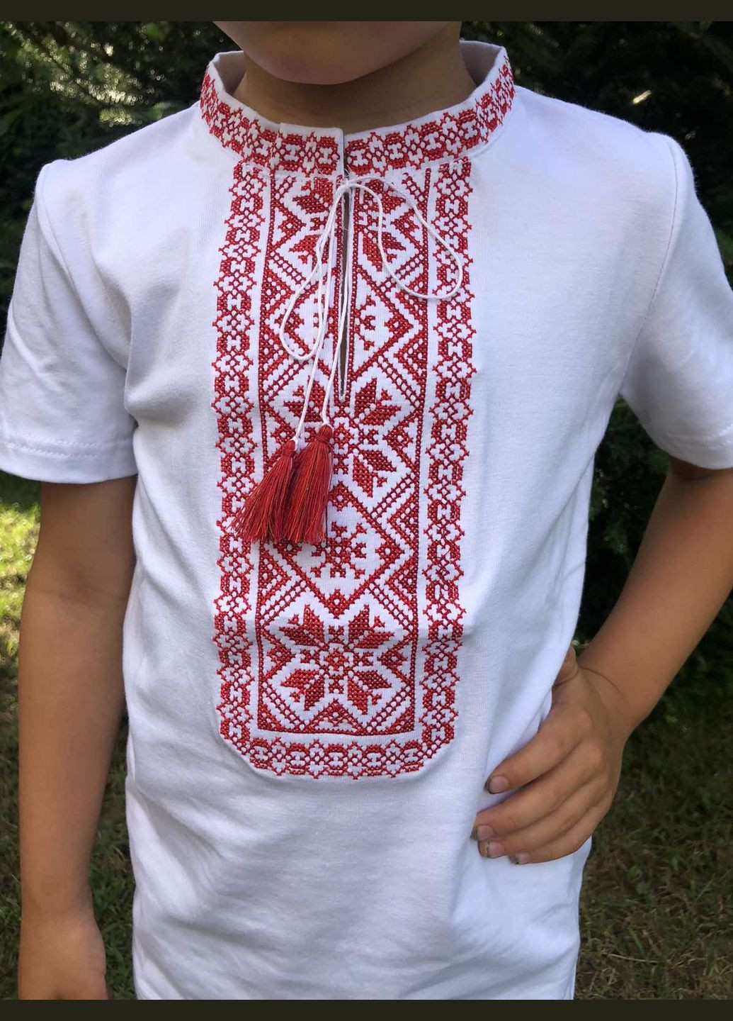 Белая детская вышиванка узор орнамент трикотаж (295355159)