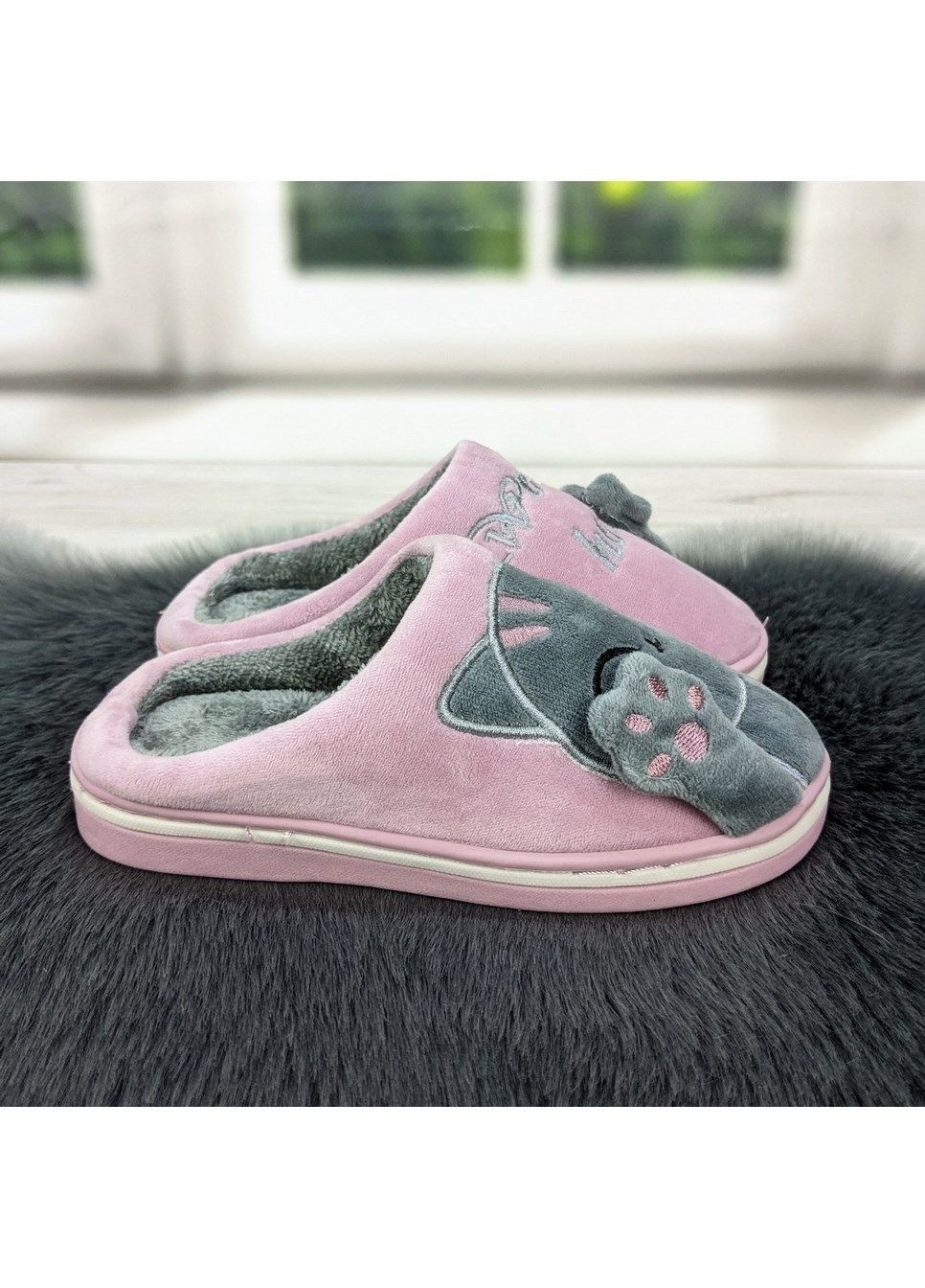 Сиреневые тапочки детские теплые с котиками Lion