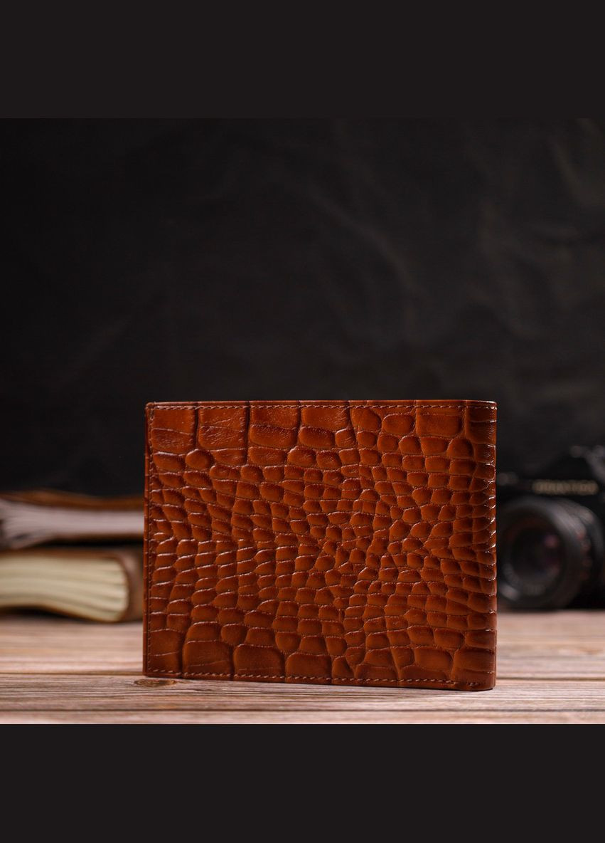 Сучасний гаманець для чоловіків з натуральної шкіри з тисненням під крокодила 21574 Коричневий Canpellini (298571509)