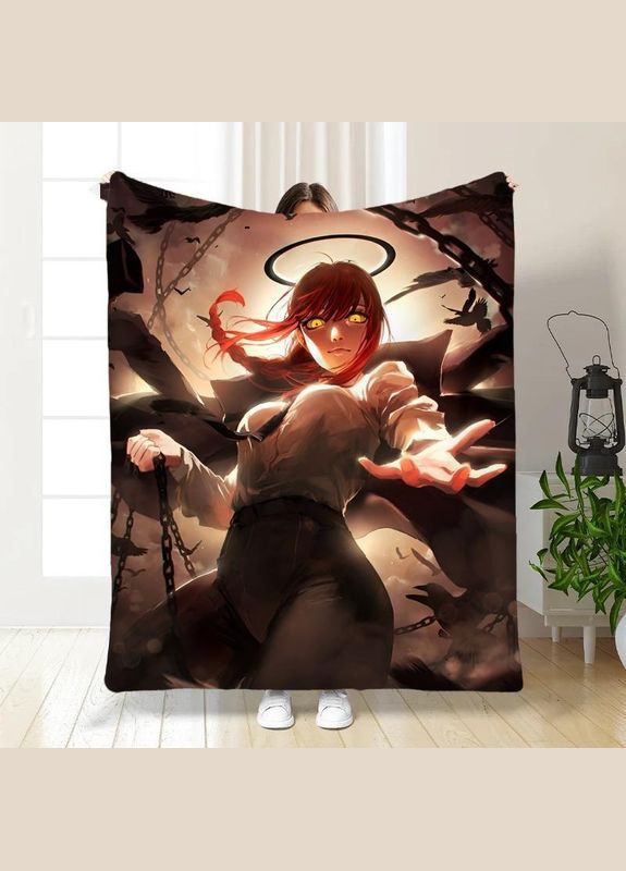 Плед покривало Полуторний Бензопила 160х200 Коричневий Плюш-велюр No Brand (292755405)